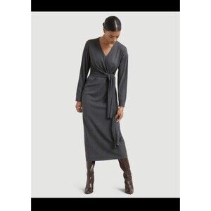 Modern Citizen  Lenese Front-Wrap Sweater Dress Midi Gray Long Sleeve Size Small